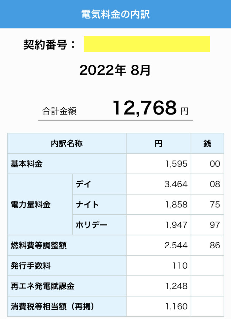 2022年8月我が家の電気代写真(太陽光発電設置前)