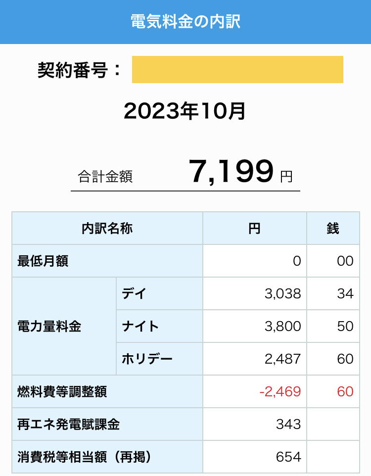 2023年10月我が家の電気代写真