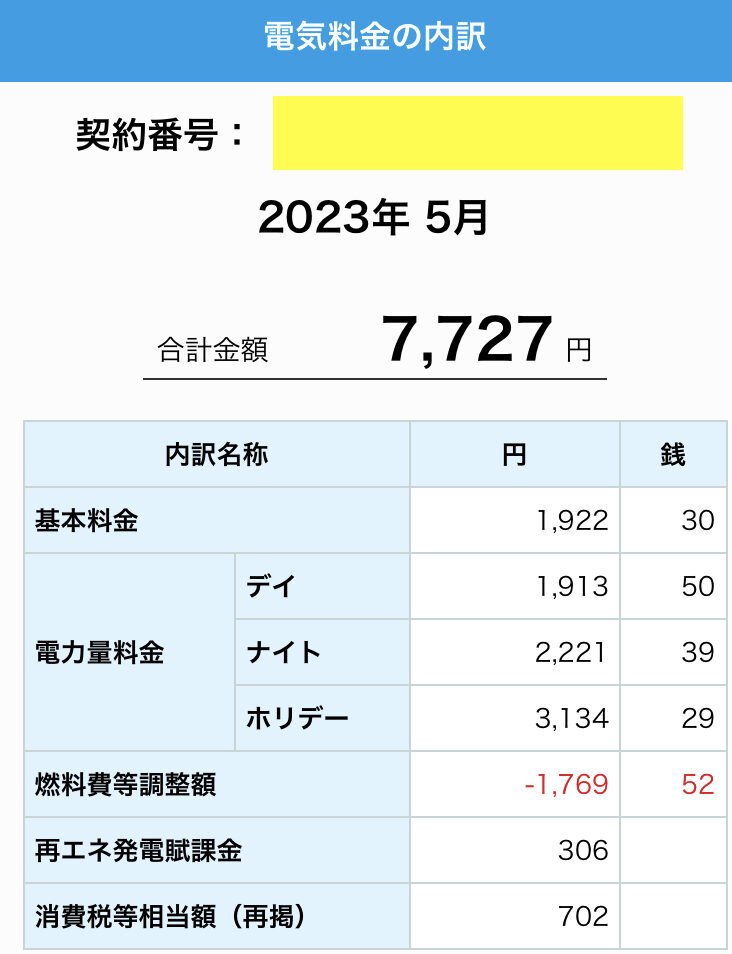 2023年5月我が家の電気代写真