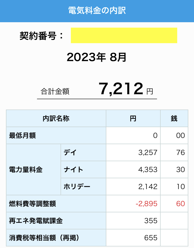 2023年8月我が家の電気代写真