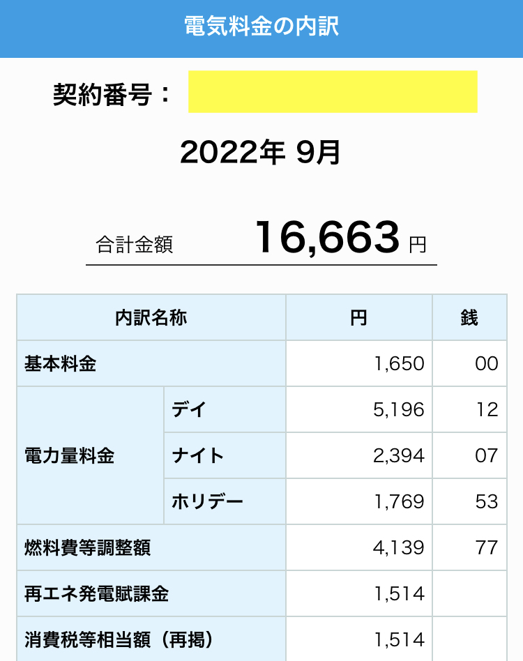 2022年9月我が家の電気代写真(太陽光発電設置前)