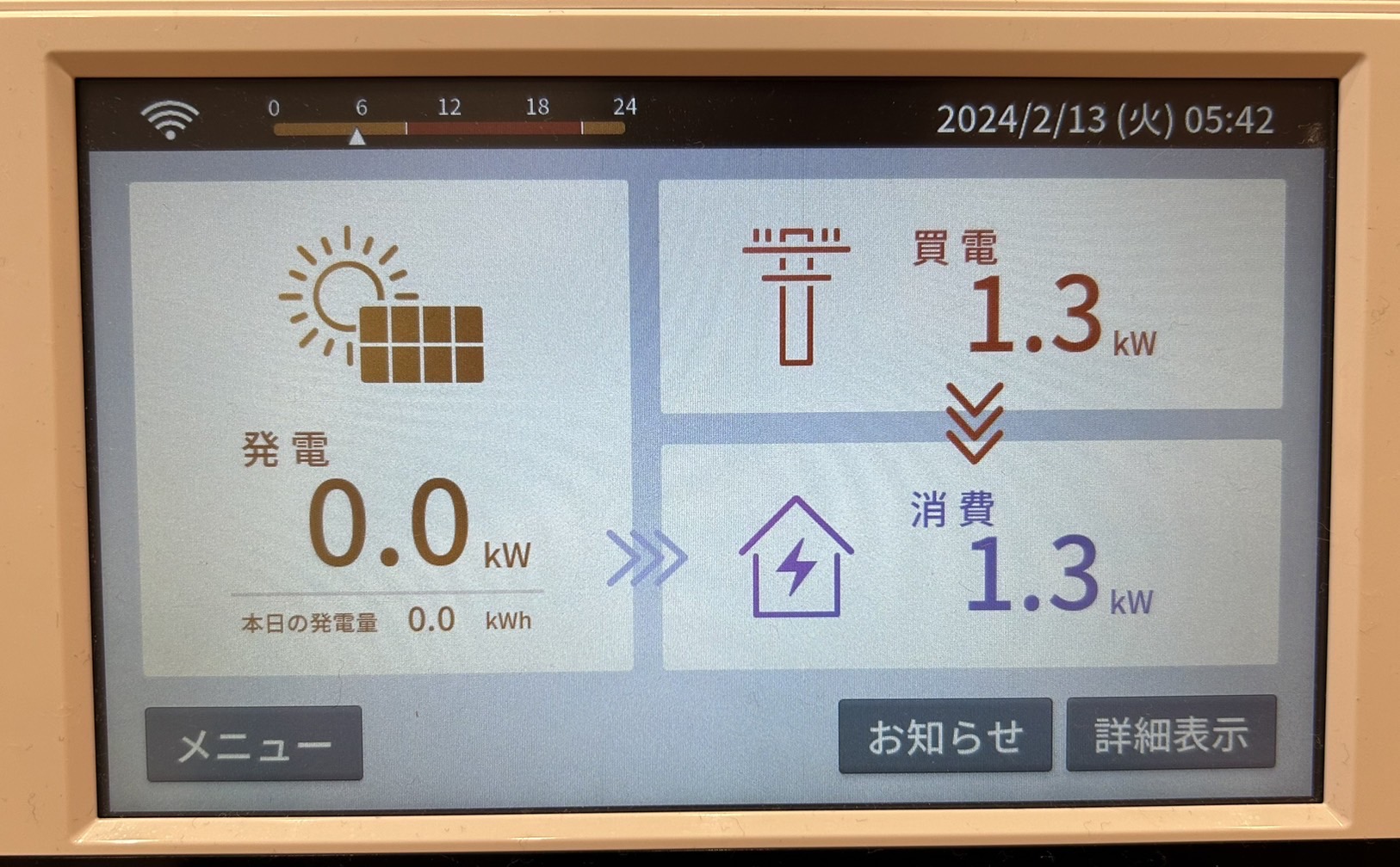 発電しない時間帯で買電が発生している画像