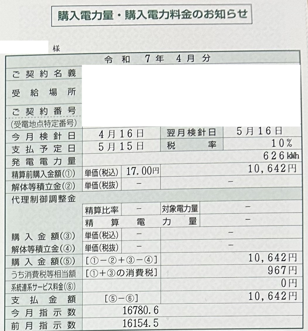 2025年4月売電収入写真