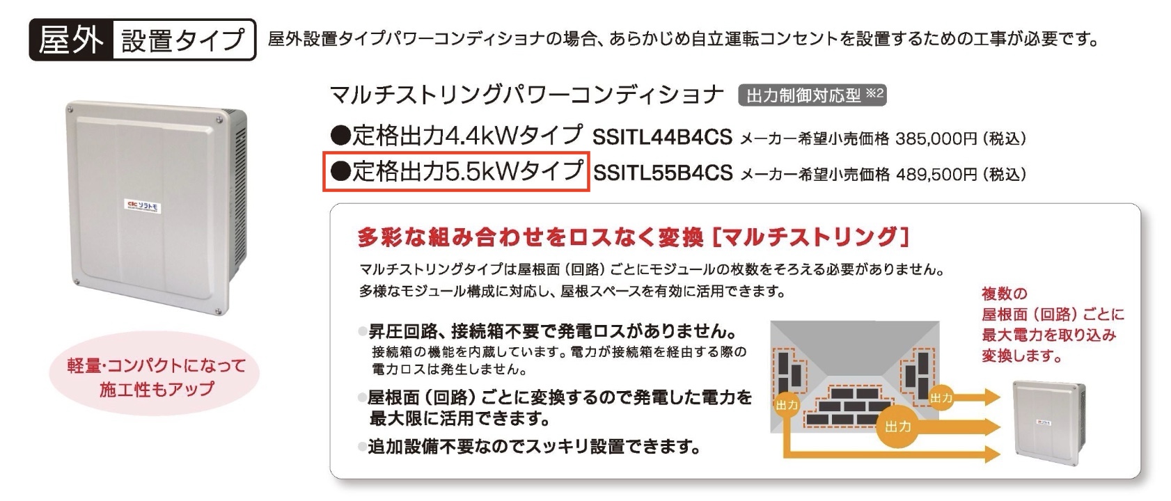 長州産業パワコン画像。最大出力5.5kw