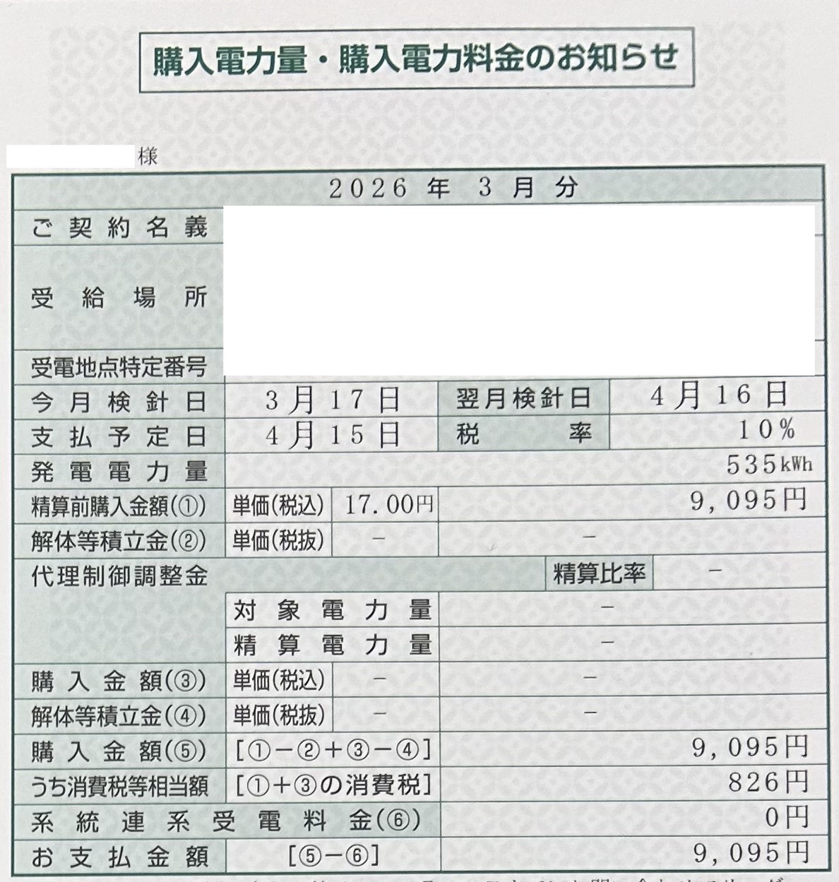 2026年3月売電収入写真