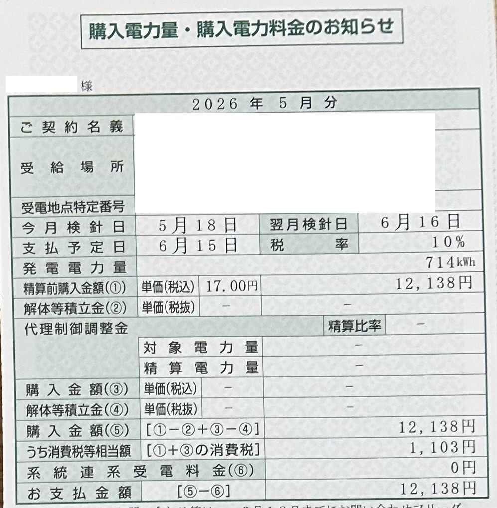2026年5月売電収入写真